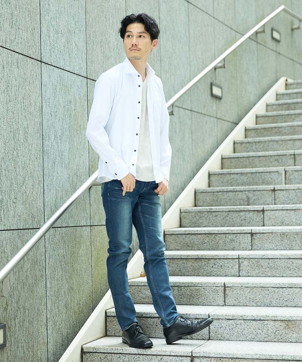 MKBAD60130 MK MICHEL KLEIN HOMME(MKミッシェルクランオム) 【ビジ／カジ対応／ストレッチ】ホワイトドビーシャツ ホワイト