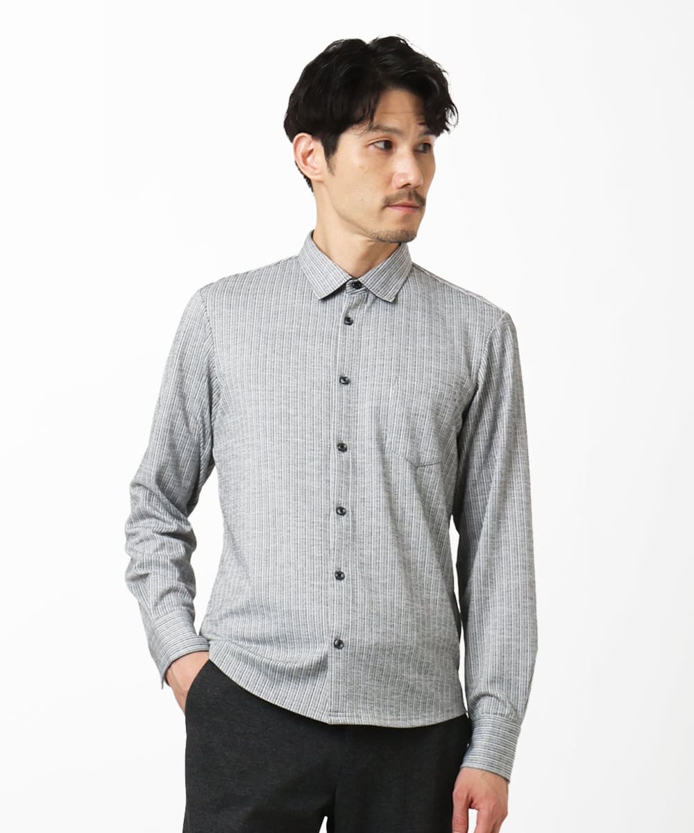 MKBAF19090 MK MICHEL KLEIN HOMME(MKミッシェルクランオム) 【洗える／ストレッチ】オニキスストライプ長袖シャツ グレー