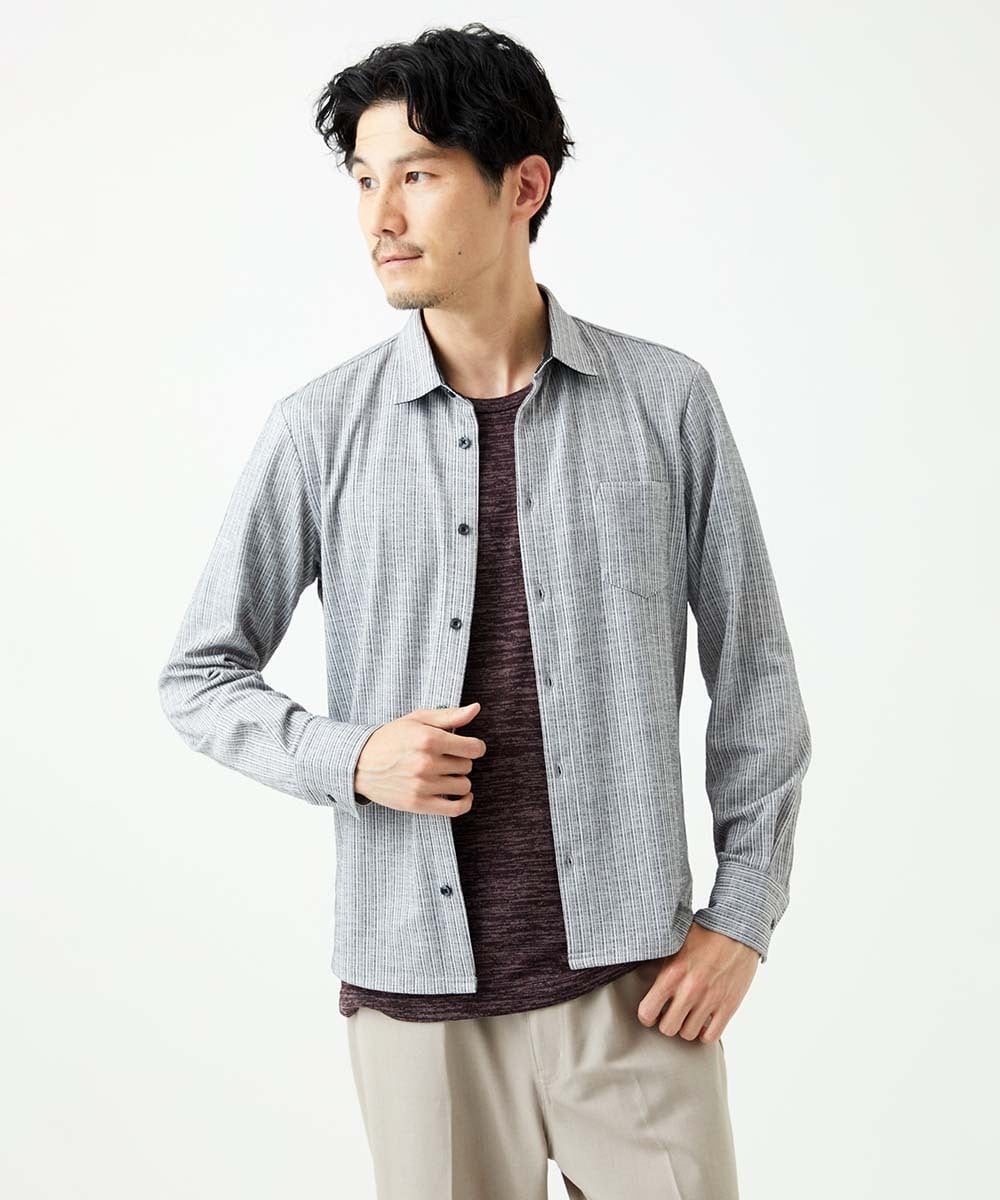 MKBAF19090 MK MICHEL KLEIN HOMME(MKミッシェルクランオム) 【洗える／ストレッチ】オニキスストライプ長袖シャツ グレー