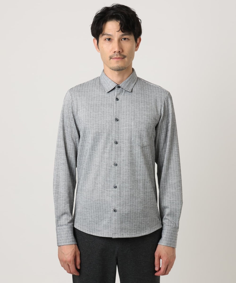 MKBAF19090 MK MICHEL KLEIN HOMME(MKミッシェルクランオム) 【洗える／ストレッチ】オニキスストライプ長袖シャツ グレー