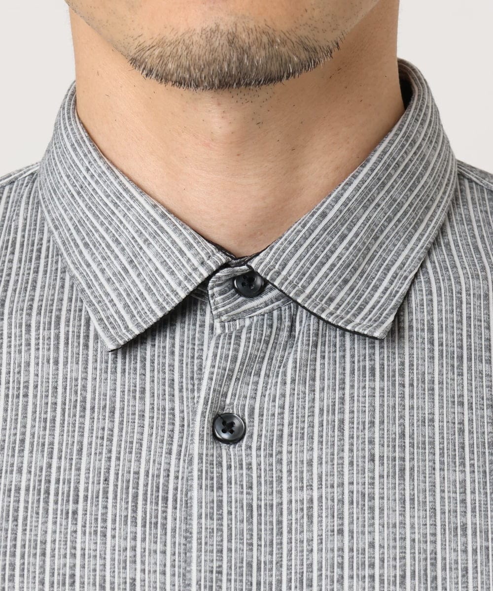 MKBAF19090 MK MICHEL KLEIN HOMME(MKミッシェルクランオム) 【洗える／ストレッチ】オニキスストライプ長袖シャツ グレー