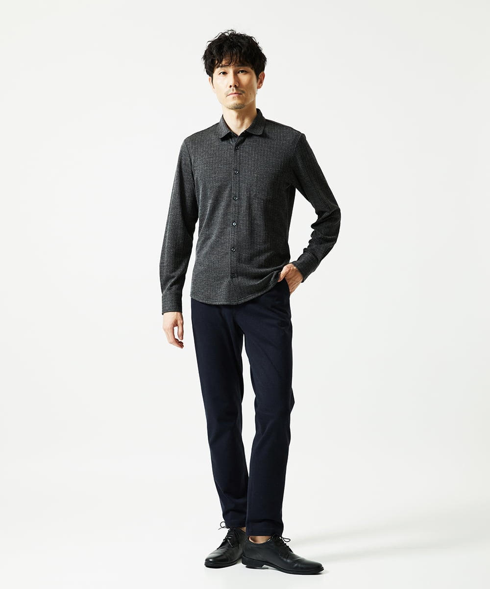 MKBAF19090 MK MICHEL KLEIN HOMME(MKミッシェルクランオム) 【洗える／ストレッチ】オニキスストライプ長袖シャツ ブラック