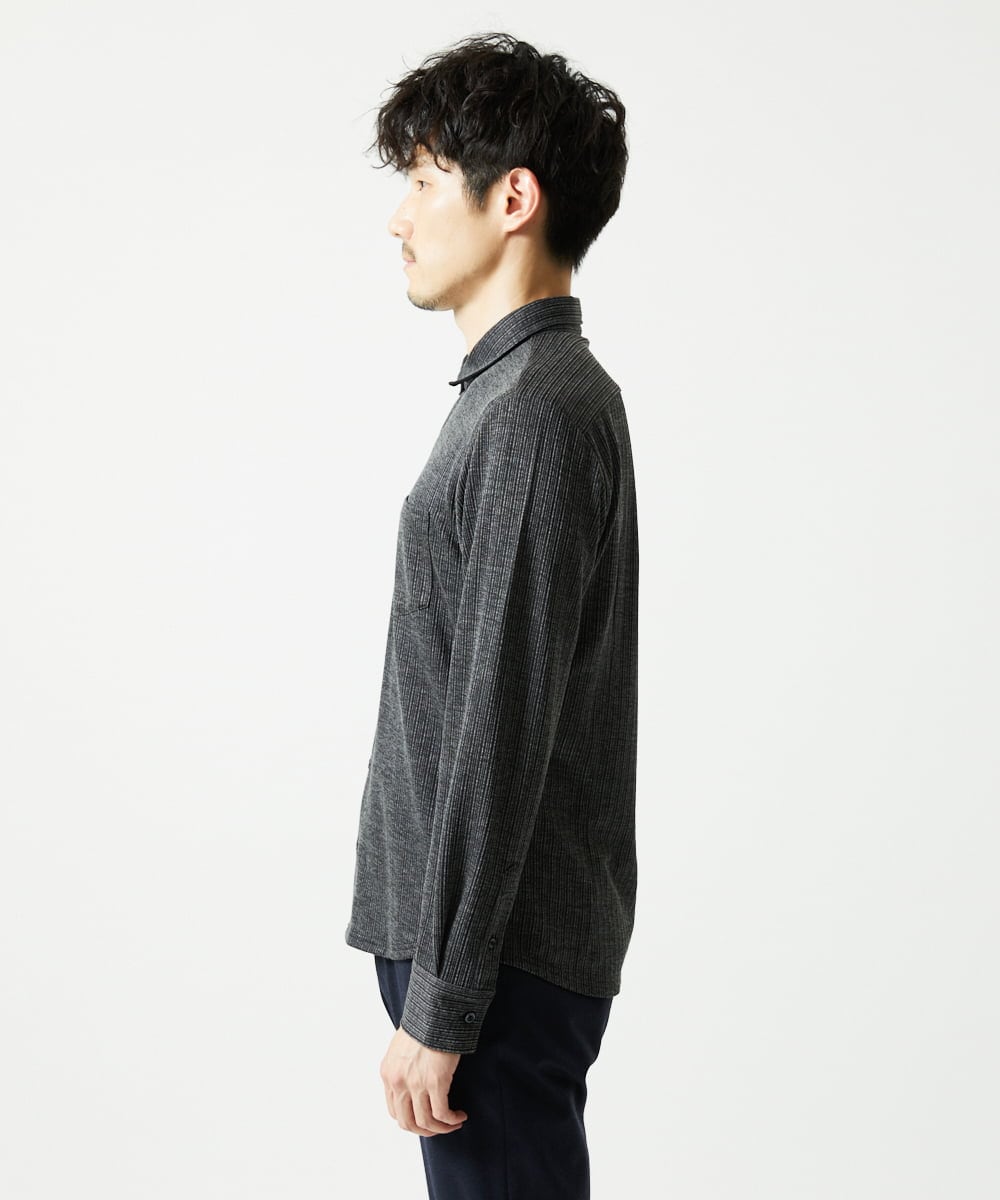 MKBAF19090 MK MICHEL KLEIN HOMME(MKミッシェルクランオム) 【洗える／ストレッチ】オニキスストライプ長袖シャツ ブラック