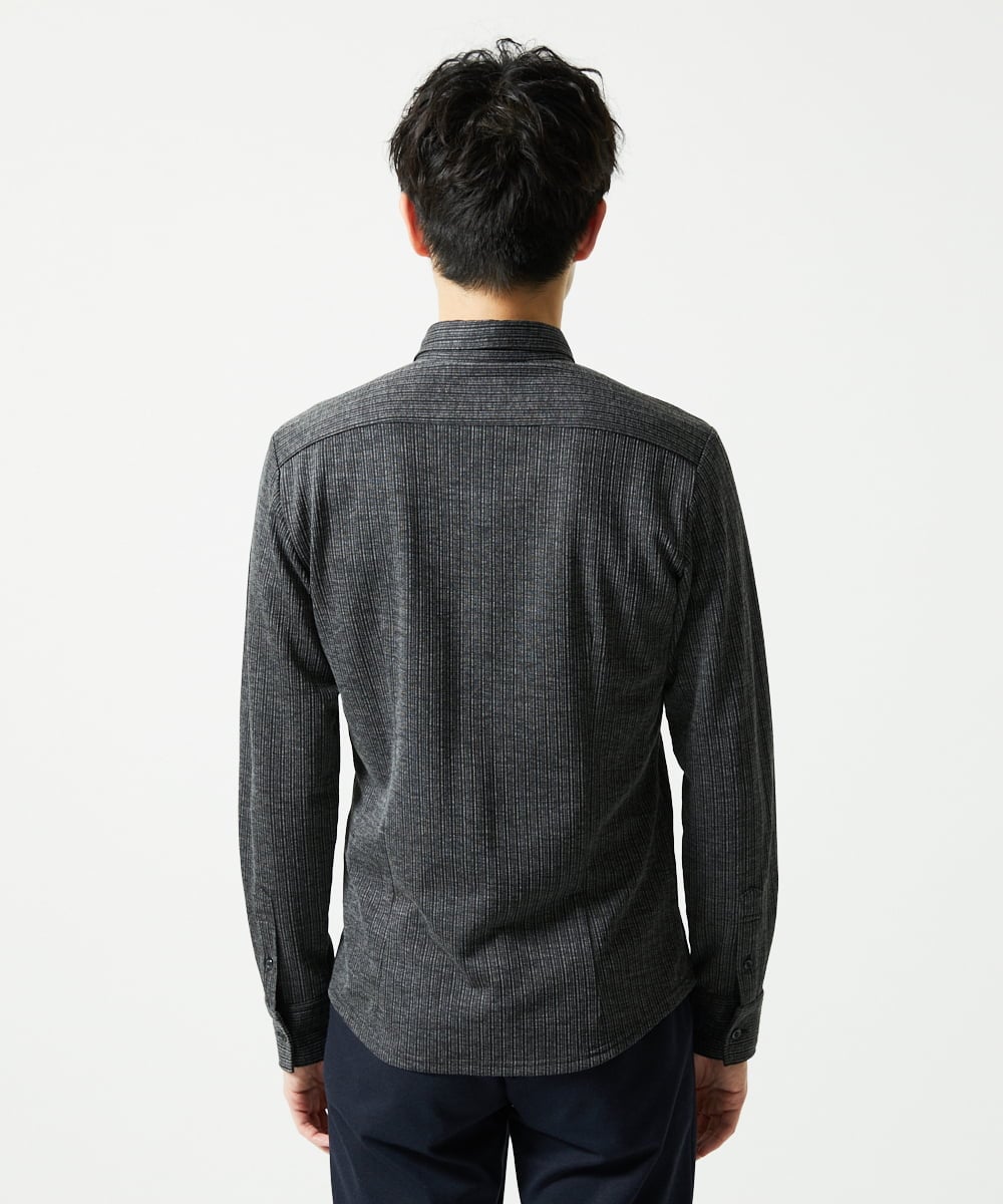 MKBAF19090 MK MICHEL KLEIN HOMME(MKミッシェルクランオム) 【洗える／ストレッチ】オニキスストライプ長袖シャツ ブラック
