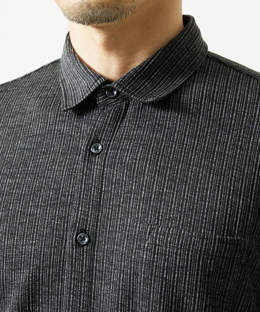 MKBAF19090 MK MICHEL KLEIN HOMME(MKミッシェルクランオム) 【洗える／ストレッチ】オニキスストライプ長袖シャツ ブラック