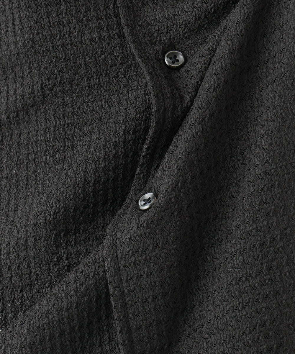 MKBGA03090 MK MICHEL KLEIN HOMME(MKミッシェルクランオム) 【洗える】シアーラッセル オープンカラーシャツ ブラック