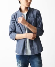 MKBGA54120 MK MICHEL KLEIN HOMME(MKミッシェルクランオム) 【色・サイズ残りわずか】【洗える】ドビーリバーシブル七分袖シャツ ブルー