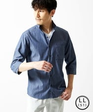 MKBGA54120 MK MICHEL KLEIN HOMME(MKミッシェルクランオム) 【色・サイズ残りわずか】【洗える】ドビーリバーシブル七分袖シャツ ブルー