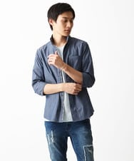 MKBGA54120 MK MICHEL KLEIN HOMME(MKミッシェルクランオム) 【色・サイズ残りわずか】【洗える】ドビーリバーシブル七分袖シャツ ブルー