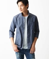 MKBGA54120 MK MICHEL KLEIN HOMME(MKミッシェルクランオム) 【色・サイズ残りわずか】【洗える】ドビーリバーシブル七分袖シャツ ブルー