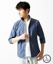MKBGA54120 MK MICHEL KLEIN HOMME(MKミッシェルクランオム) 【色・サイズ残りわずか】【洗える】ドビーリバーシブル七分袖シャツ ブルー