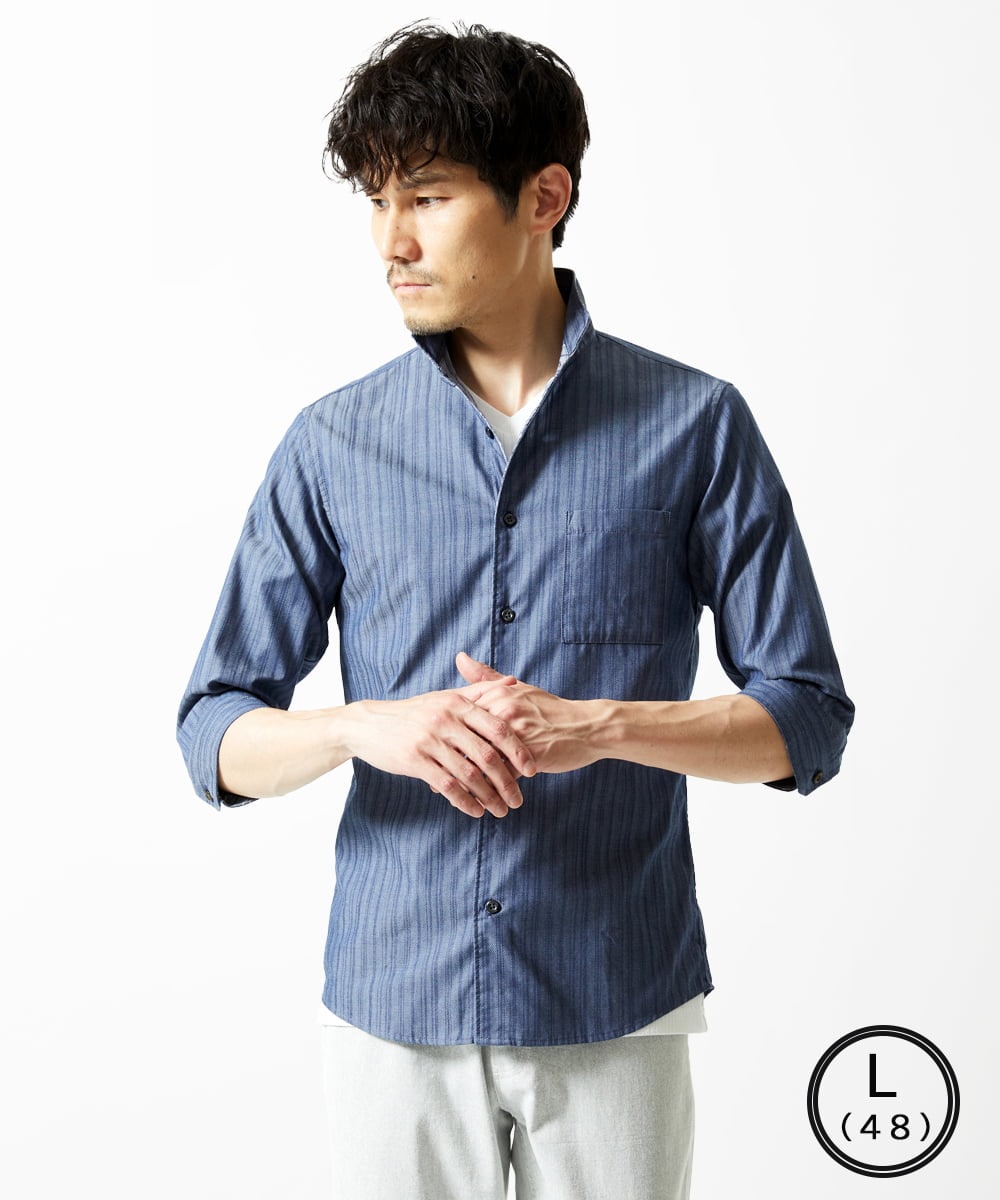 MKBGA54120 MK MICHEL KLEIN HOMME(MKミッシェルクランオム) 【色・サイズ残りわずか】【洗える】ドビーリバーシブル七分袖シャツ ブルー