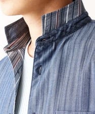 MKBGA54120 MK MICHEL KLEIN HOMME(MKミッシェルクランオム) 【色・サイズ残りわずか】【洗える】ドビーリバーシブル七分袖シャツ ブルー
