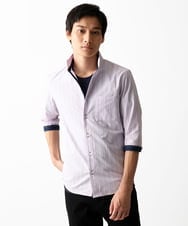 MKBGA57130 MK MICHEL KLEIN HOMME(MKミッシェルクランオム) 【SOLDOUT】【日本製生地】シャドーバイヤスストライプ七分袖シャツ  ピンク