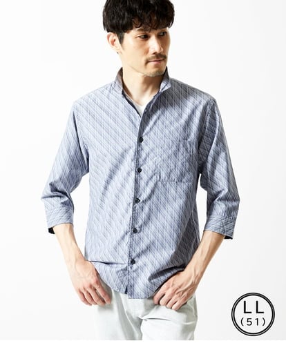 MKBGA57130 MK MICHEL KLEIN HOMME 【SOLDOUT】【日本製生地】シャドーバイヤスストライプ七分袖シャツ 
