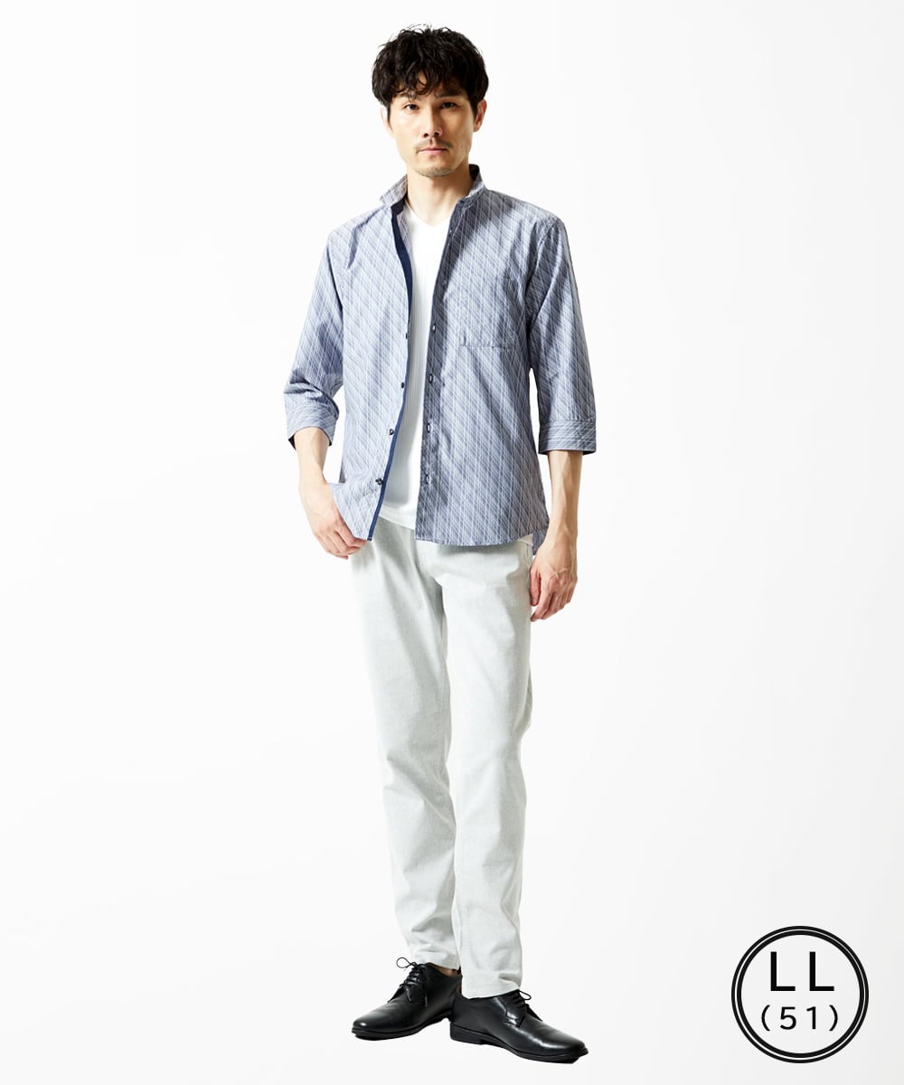 MKBGA57130 MK MICHEL KLEIN HOMME(MKミッシェルクランオム) 【SOLDOUT】【日本製生地】シャドーバイヤスストライプ七分袖シャツ  ネイビー