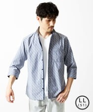MKBGA57130 MK MICHEL KLEIN HOMME(MKミッシェルクランオム) 【SOLDOUT】【日本製生地】シャドーバイヤスストライプ七分袖シャツ  ネイビー