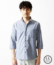 MKBGA57130 MK MICHEL KLEIN HOMME(MKミッシェルクランオム) 【SOLDOUT】【日本製生地】シャドーバイヤスストライプ七分袖シャツ  ネイビー