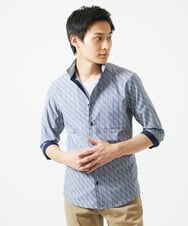 MKBGA57130 MK MICHEL KLEIN HOMME(MKミッシェルクランオム) 【SOLDOUT】【日本製生地】シャドーバイヤスストライプ七分袖シャツ  ネイビー