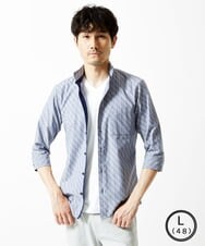MKBGA57130 MK MICHEL KLEIN HOMME(MKミッシェルクランオム) 【SOLDOUT】【日本製生地】シャドーバイヤスストライプ七分袖シャツ  ネイビー
