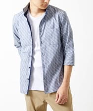 MKBGA57130 MK MICHEL KLEIN HOMME(MKミッシェルクランオム) 【SOLDOUT】【日本製生地】シャドーバイヤスストライプ七分袖シャツ  ネイビー