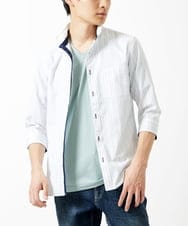MKBGA57130 MK MICHEL KLEIN HOMME(MKミッシェルクランオム) 【SOLDOUT】【日本製生地】シャドーバイヤスストライプ七分袖シャツ  ホワイト