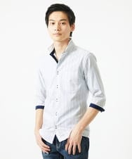MKBGA57130 MK MICHEL KLEIN HOMME(MKミッシェルクランオム) 【SOLDOUT】【日本製生地】シャドーバイヤスストライプ七分袖シャツ  ホワイト