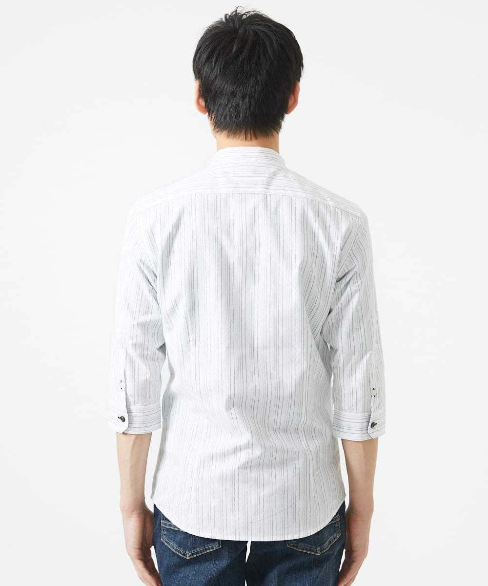 MKBGA57130 MK MICHEL KLEIN HOMME(MKミッシェルクランオム) 【SOLDOUT】【日本製生地】シャドーバイヤスストライプ七分袖シャツ  ホワイト