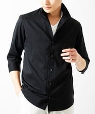 MKBGA60150 MK MICHEL KLEIN HOMME(MKミッシェルクランオム) 【残りわずか】【洗える / 高通気素材】イタリアンカラー七分袖シャツ  ブラック