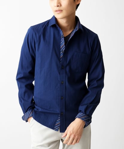 MKBGA70100 MK MICHEL KLEIN HOMME 【WEB限定】日本製素材使用 リバーストライプ長袖シャツ/