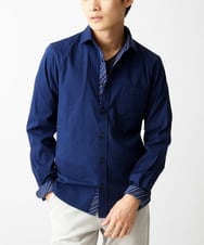 MKBGA70100 MK MICHEL KLEIN HOMME(MKミッシェルクランオム) 【WEB限定】日本製素材使用 リバーストライプ長袖シャツ/ ブルー