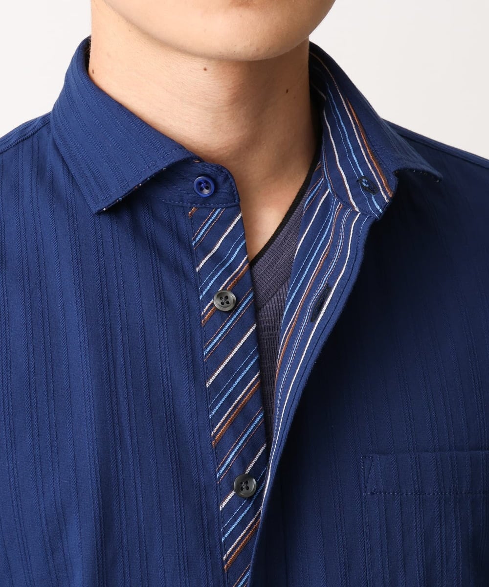 MKBGA70100 MK MICHEL KLEIN HOMME(MKミッシェルクランオム) 【WEB限定】日本製素材使用 リバーストライプ長袖シャツ/ ブルー