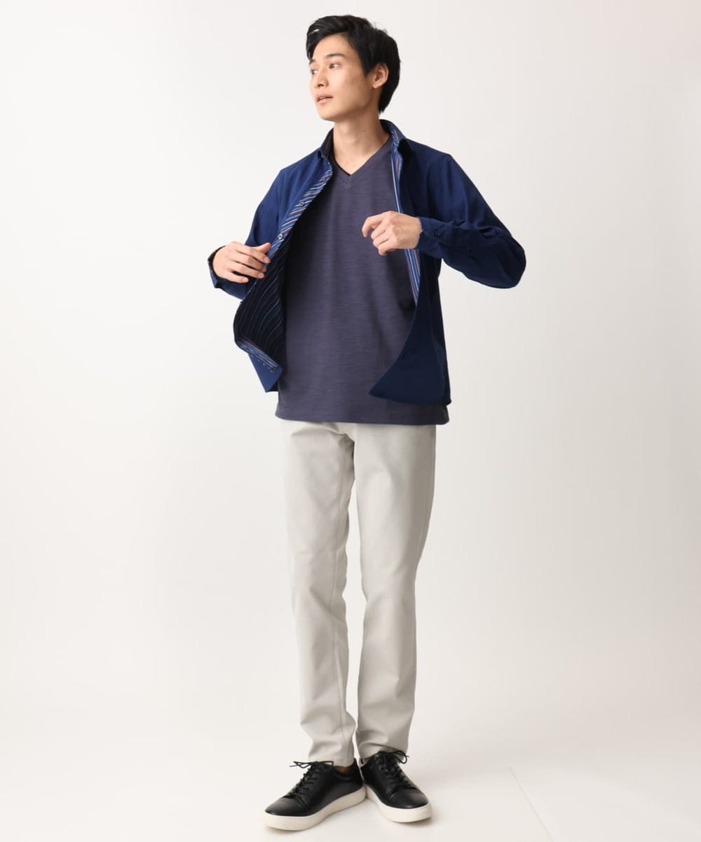 MKBGA70100 MK MICHEL KLEIN HOMME(MKミッシェルクランオム) 【WEB限定】日本製素材使用 リバーストライプ長袖シャツ/ ブルー