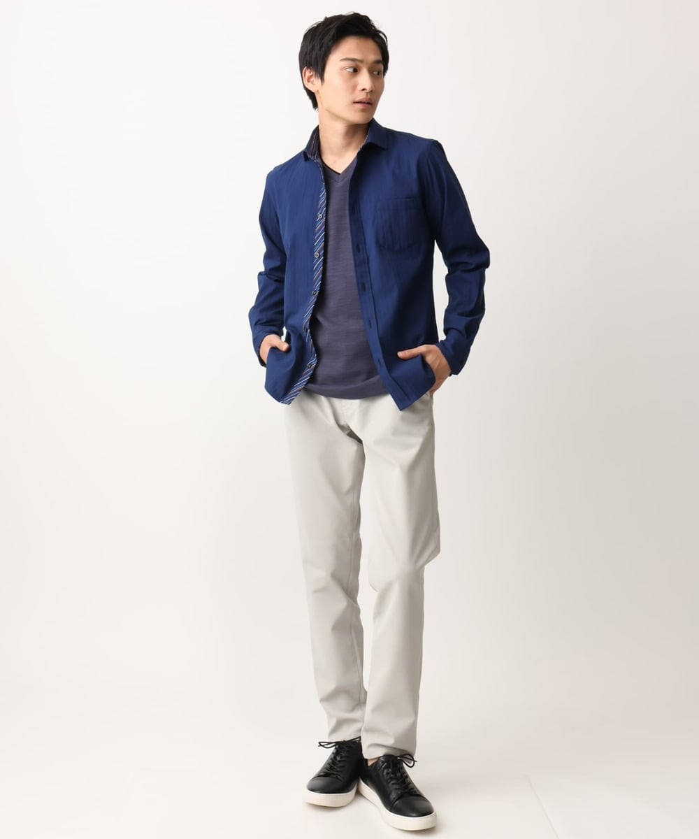 MKBGA70100 MK MICHEL KLEIN HOMME(MKミッシェルクランオム) 【WEB限定】日本製素材使用 リバーストライプ長袖シャツ/ ブルー