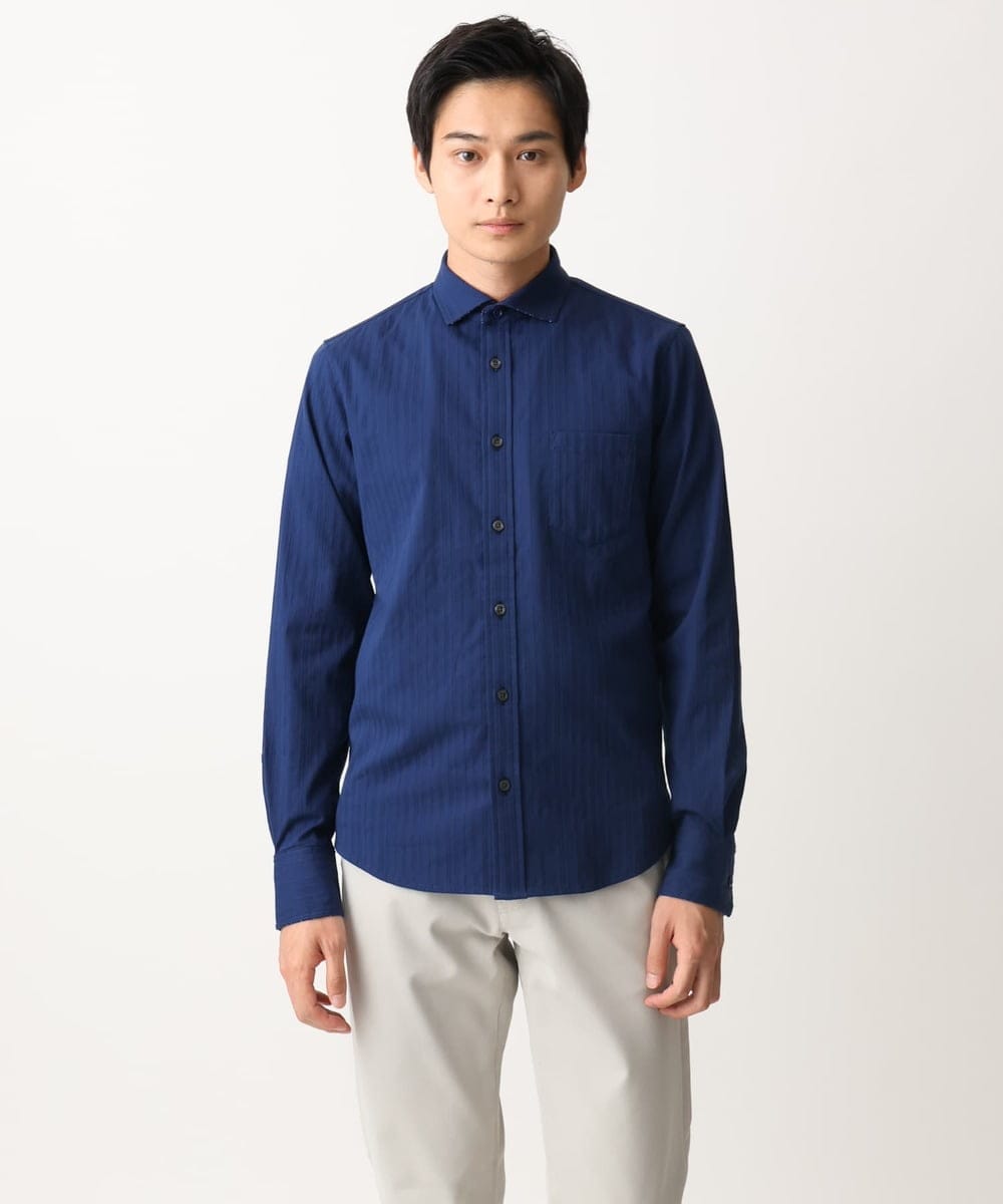 MKBGA70100 MK MICHEL KLEIN HOMME(MKミッシェルクランオム) 【WEB限定】日本製素材使用 リバーストライプ長袖シャツ/ ブルー