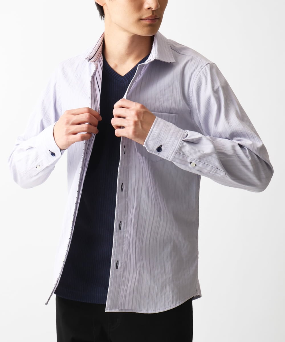 MKBGA70100 MK MICHEL KLEIN HOMME(MKミッシェルクランオム) 【WEB限定】日本製素材使用 リバーストライプ長袖シャツ/ ラベンダー