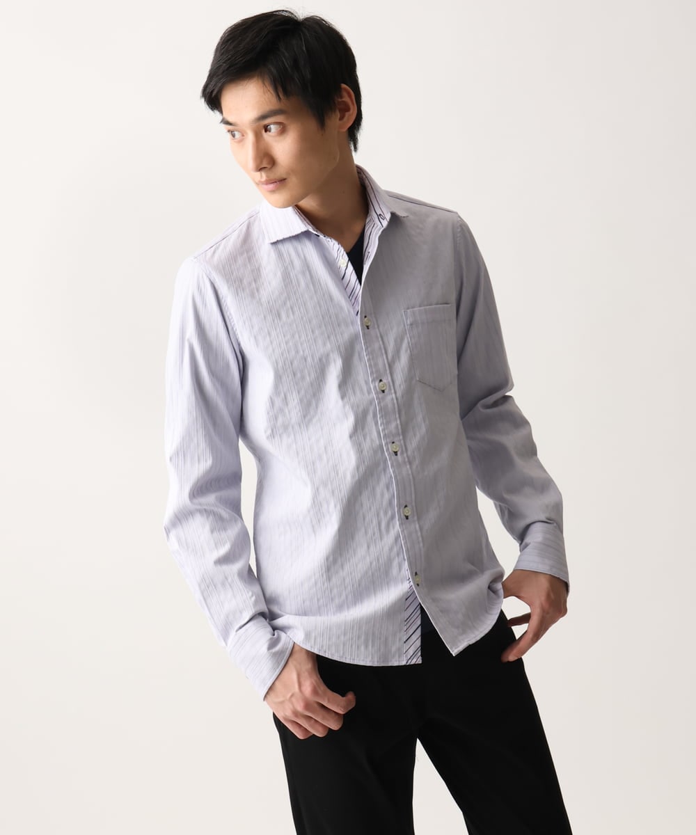 MKBGA70100 MK MICHEL KLEIN HOMME(MKミッシェルクランオム) 【WEB限定】日本製素材使用 リバーストライプ長袖シャツ/ ラベンダー