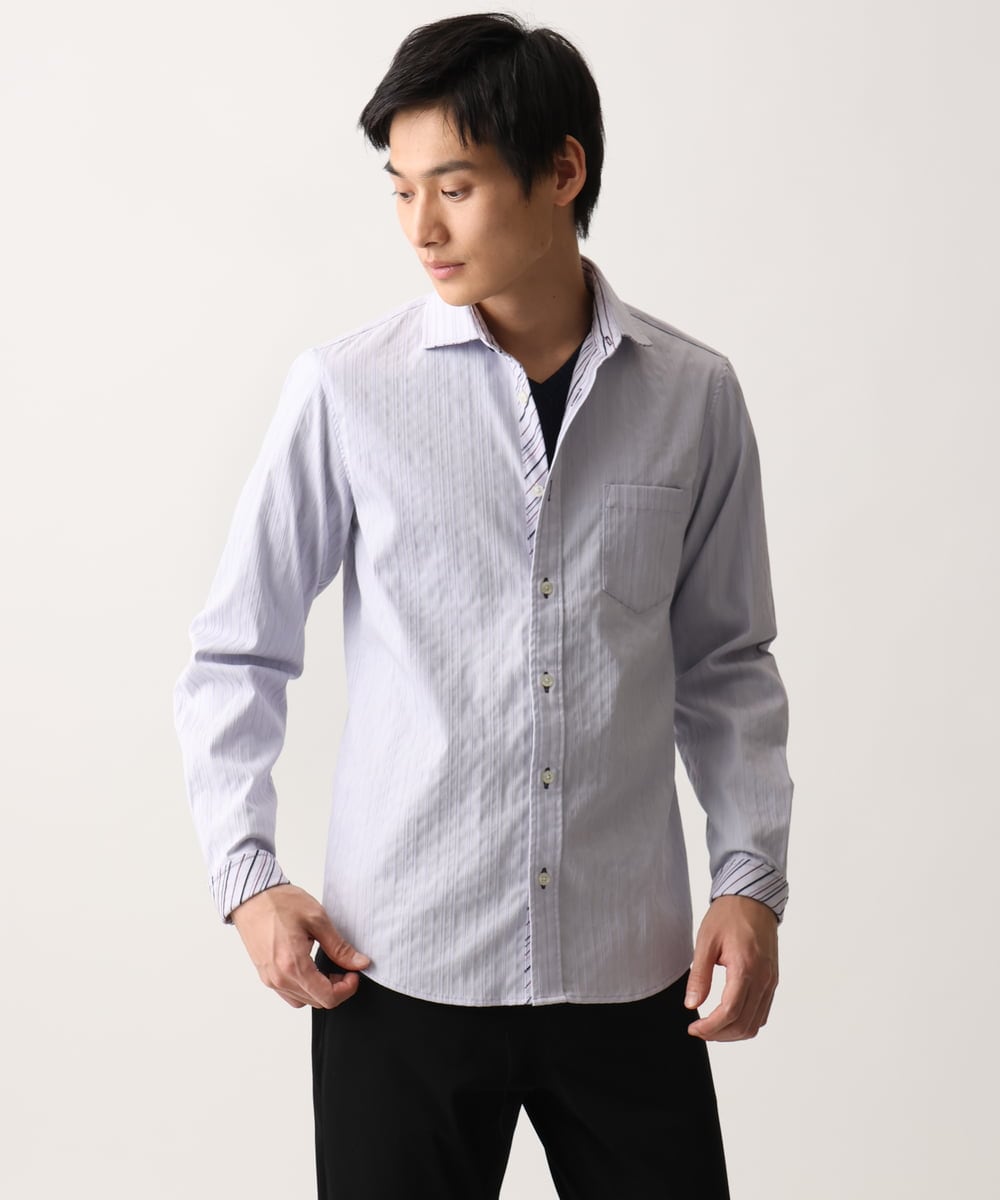 MKBGA70100 MK MICHEL KLEIN HOMME(MKミッシェルクランオム) 【WEB限定】日本製素材使用 リバーストライプ長袖シャツ/ ラベンダー