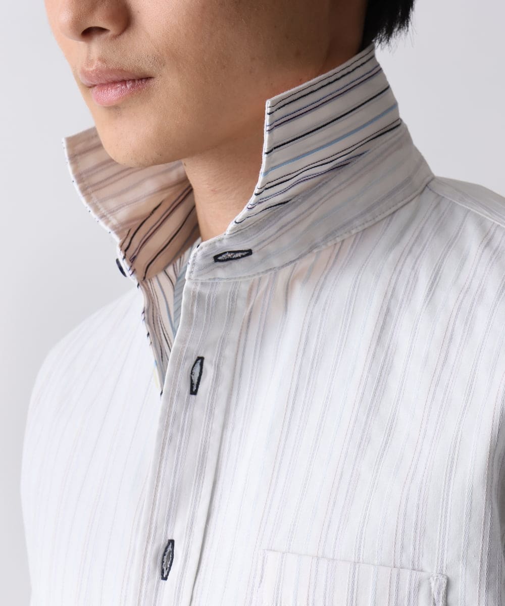MKBGA70100 MK MICHEL KLEIN HOMME(MKミッシェルクランオム) 【WEB限定】日本製素材使用 リバーストライプ長袖シャツ/ ホワイト