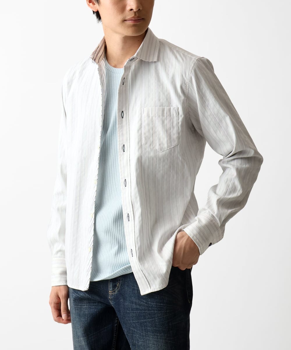 MKBGA70100 MK MICHEL KLEIN HOMME(MKミッシェルクランオム) 【WEB限定】日本製素材使用 リバーストライプ長袖シャツ/ ホワイト
