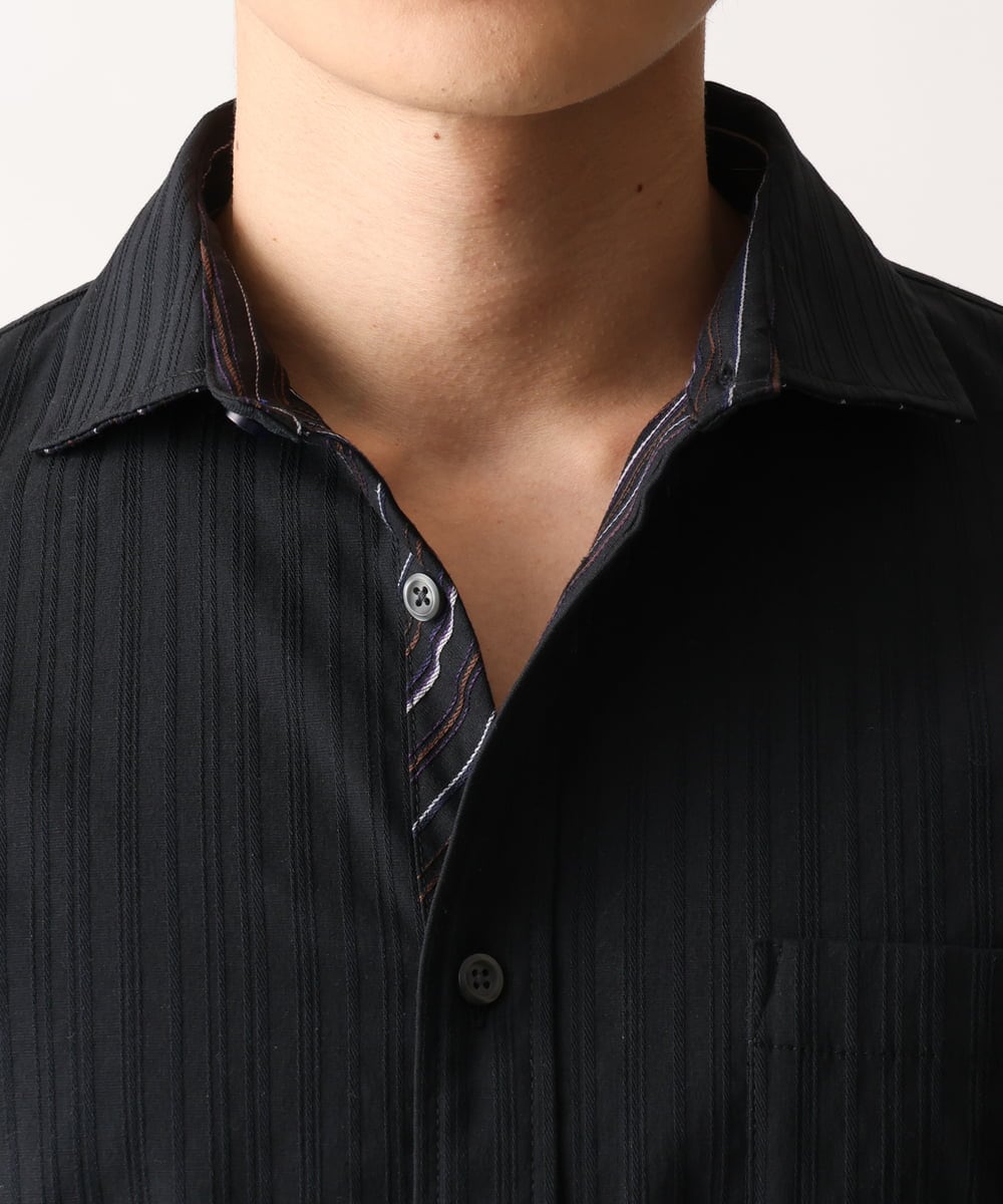 MKBGA70100 MK MICHEL KLEIN HOMME(MKミッシェルクランオム) 【WEB限定】日本製素材使用 リバーストライプ長袖シャツ/ ブラック