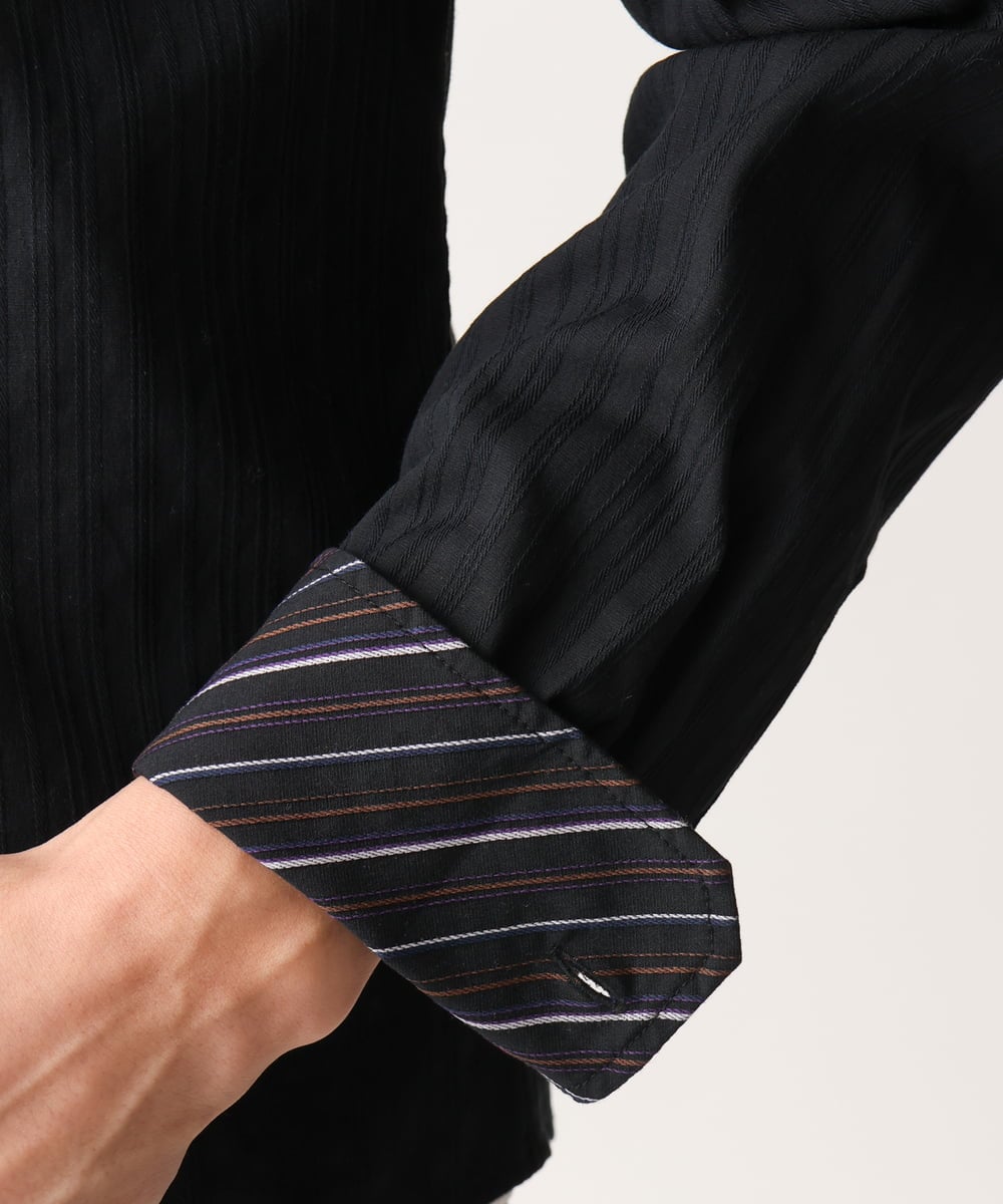 MKBGA70100 MK MICHEL KLEIN HOMME(MKミッシェルクランオム) 【WEB限定】日本製素材使用 リバーストライプ長袖シャツ/ ブラック