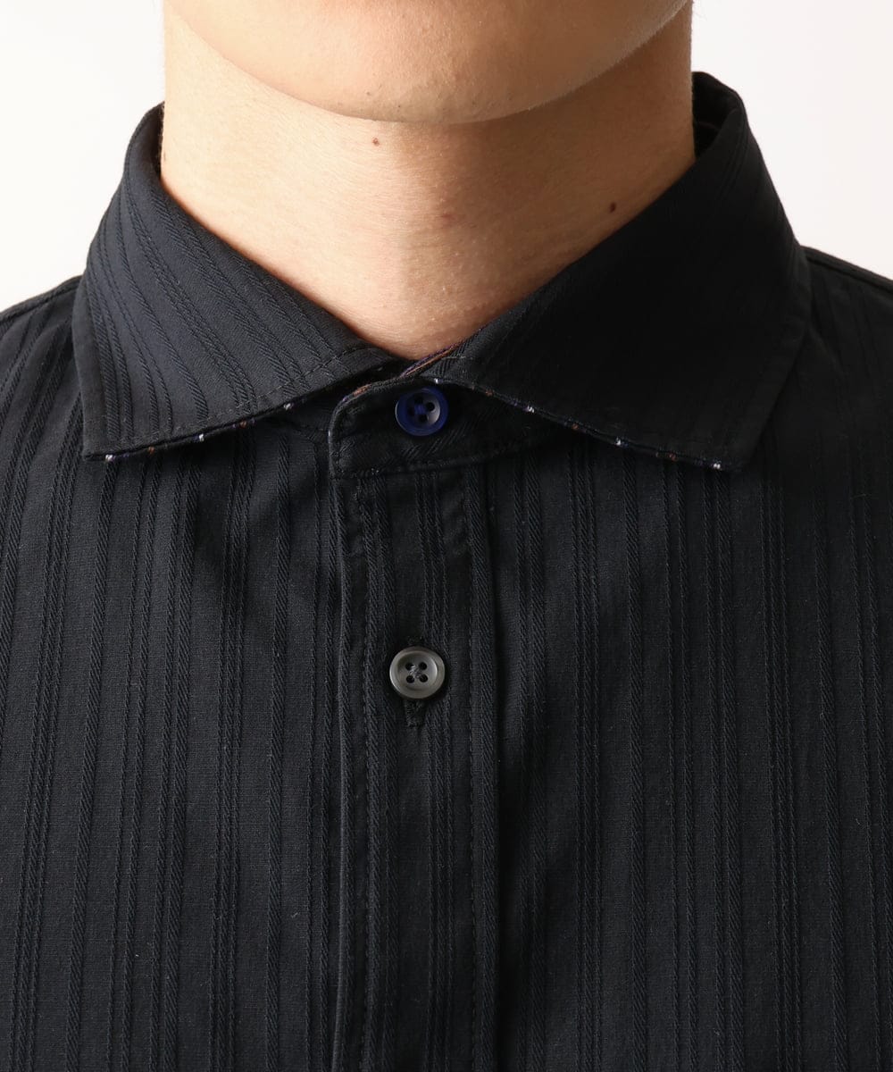 MKBGA70100 MK MICHEL KLEIN HOMME(MKミッシェルクランオム) 【WEB限定】日本製素材使用 リバーストライプ長袖シャツ/ ブラック