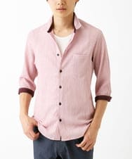 MKBGC21130 MK MICHEL KLEIN HOMME(MKミッシェルクランオム) 【洗える】楊柳ストライプ七分袖シャツ ピンク