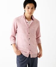 MKBGC21130 MK MICHEL KLEIN HOMME(MKミッシェルクランオム) 【洗える】楊柳ストライプ七分袖シャツ ピンク