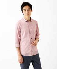 MKBGC21130 MK MICHEL KLEIN HOMME(MKミッシェルクランオム) 【洗える】楊柳ストライプ七分袖シャツ ピンク