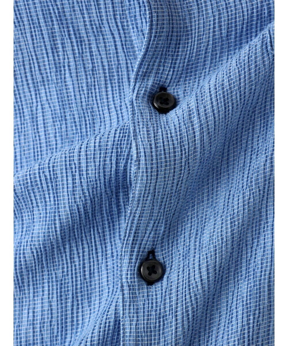 MKBGC21130 MK MICHEL KLEIN HOMME(MKミッシェルクランオム) 【洗える】楊柳ストライプ七分袖シャツ ライトブルー