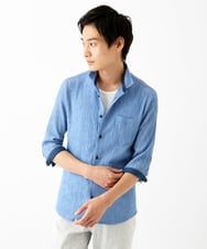 MKBGC21130 MK MICHEL KLEIN HOMME(MKミッシェルクランオム) 【洗える】楊柳ストライプ七分袖シャツ ライトブルー