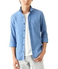 MKBGC21130 MK MICHEL KLEIN HOMME(MKミッシェルクランオム) 【洗える】楊柳ストライプ七分袖シャツ ライトブルー