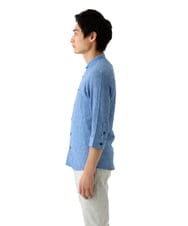 MKBGC21130 MK MICHEL KLEIN HOMME(MKミッシェルクランオム) 【洗える】楊柳ストライプ七分袖シャツ ライトブルー